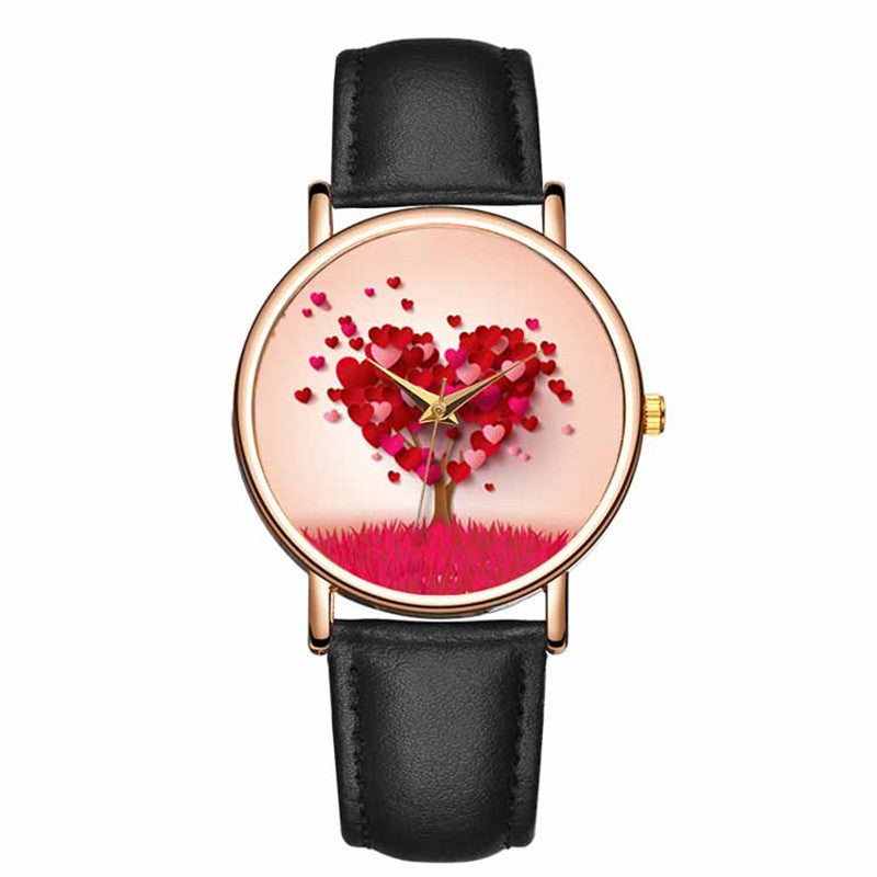 Love Tree Background Belt Casual Wrist Watch