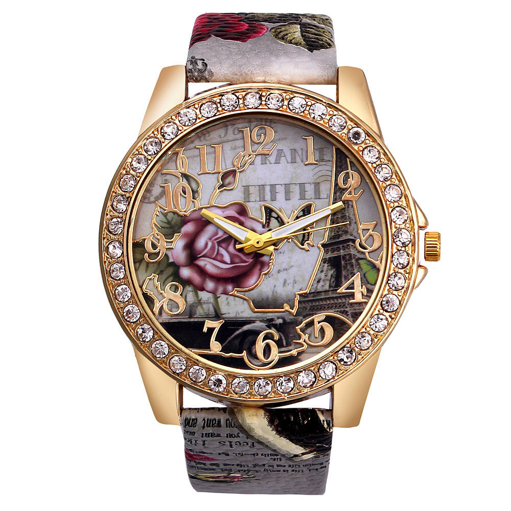 Bracelet Watch Korean Retro Rose Pattern Ladies Watch