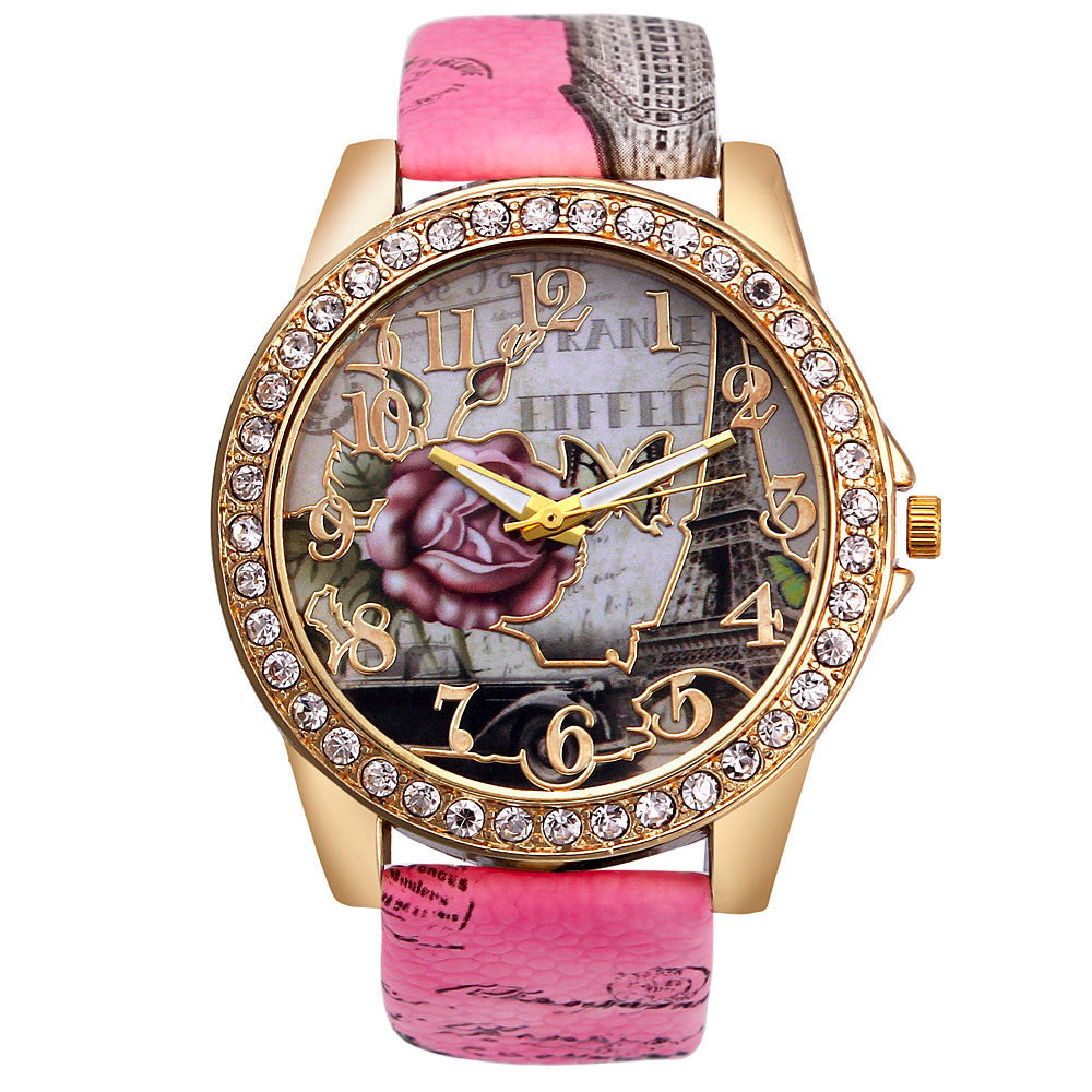 Bracelet Watch Korean Retro Rose Pattern Ladies Watch