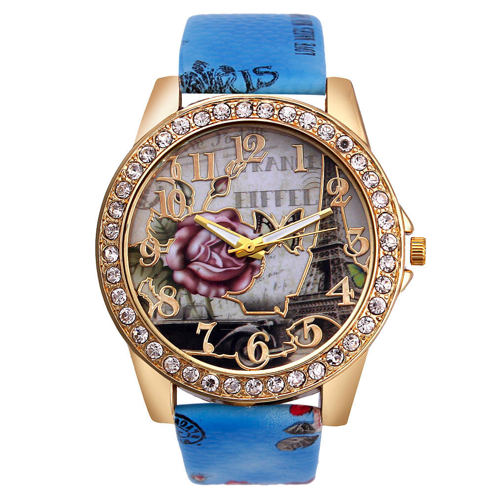 Bracelet Watch Korean Retro Rose Pattern Ladies Watch