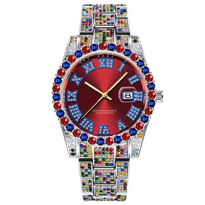 Hip Hop Men Fashion Color Full Diamond Date Quartz Watches